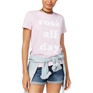 Dream Scene Womens Rose All Day Graphic T-Shirt, Pink, NWT